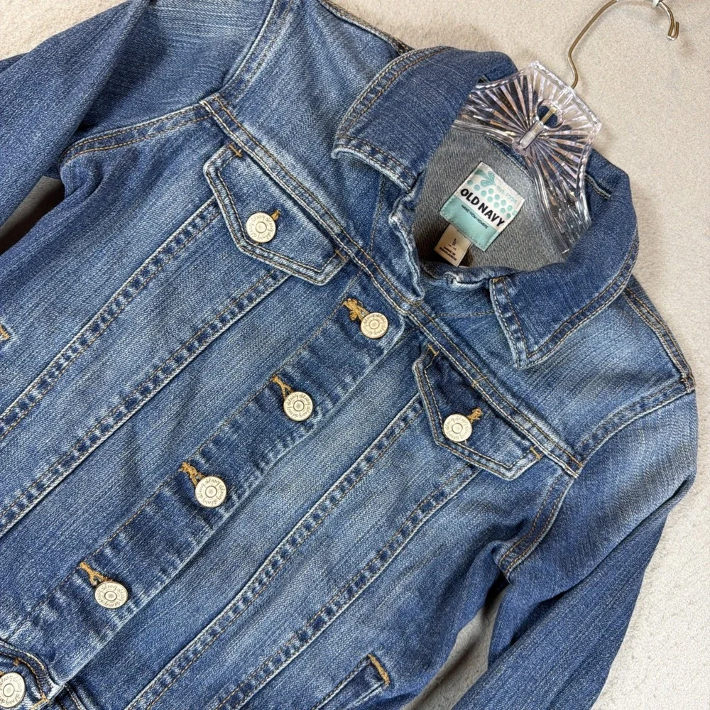 Old Navy Jacket Youth L 10-12 Blue Denim Jean Button Front Stretch Trucker 2013